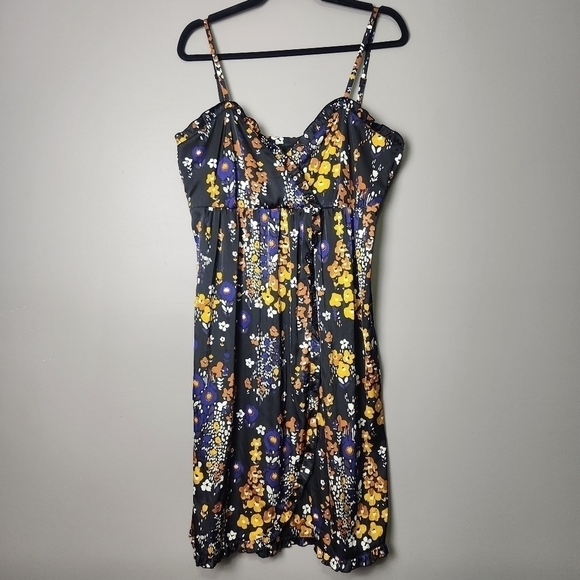 H&M Sundress Floral Satin Slip Dress Spaghetti Strap Size 14 - Picture 2 of 11